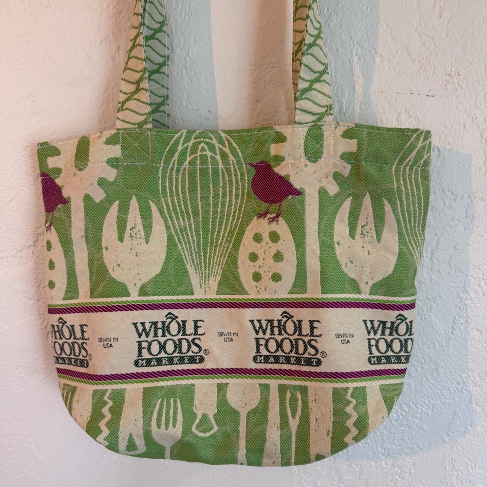 Whole Foods Market Vintage Bags by MAD Woven Jacquard Tote Bag Green Kitchen USA